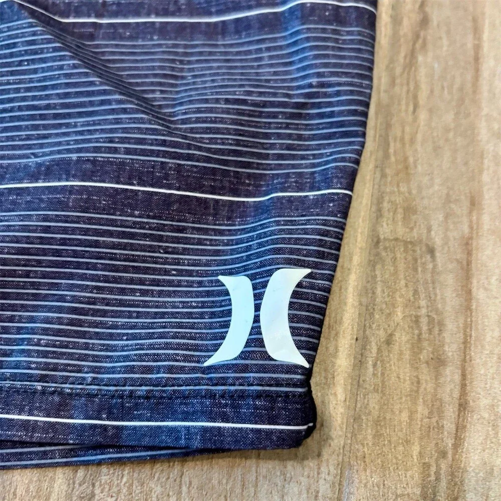 Hurley Boys Boardshorts Swim Trunks Gray/Black Striped Drawstring Size 14